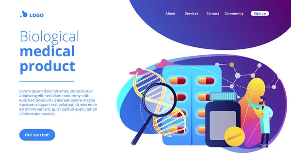 Productos de biofarmacología concepto landing page . — Vector de stock