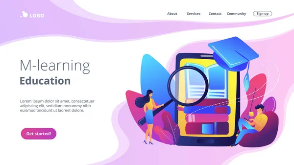 Landing page de concepto de aprendizaje móvil . — Vector de stock