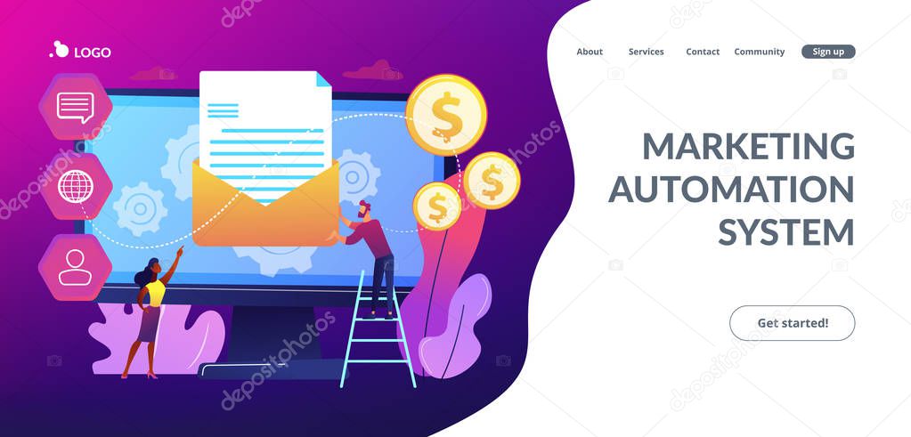 Marketing automation system concept landing page.