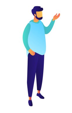 3d izometrik çizimde konuşan işadamı.