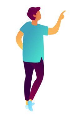 Parmak izometrik 3d çizim ile işaret eden işadamı.