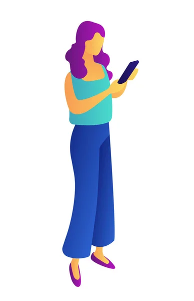 Mujer de negocios con teléfono móvil Ilustración 3D isométrica . — Archivo Imágenes Vectoriales