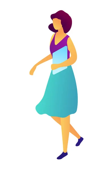 Businesswoman walking with documents isometric 3D illustration. — Stock Vector