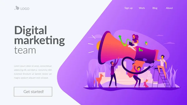 Modelo de landing page da equipe de marketing . — Vetor de Stock