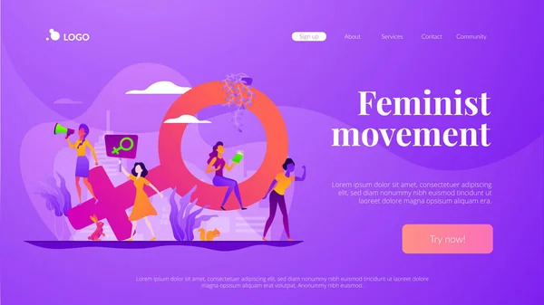 Feminizm vektör açılış sayfası şablonu. — Stok Vektör