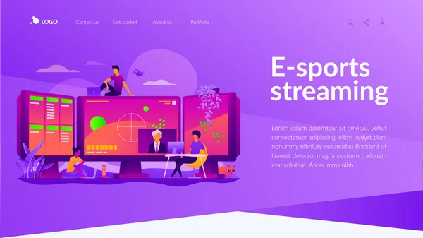 E-sport juego streaming vector landing page plantilla . — Archivo Imágenes Vectoriales