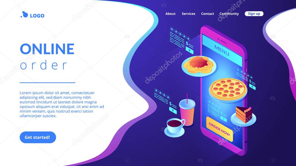 Online order isometric 3D landing page.