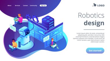 Robotik geliştirici izometrik 3d açılış sayfası.