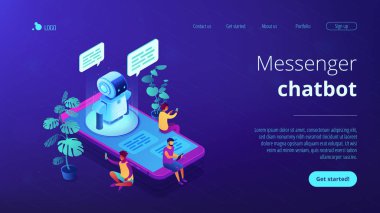 Messenger sohbet etmek izometrik 3d açılış sayfası.