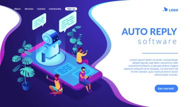 Messenger sohbet etmek izometrik 3d açılış sayfası.