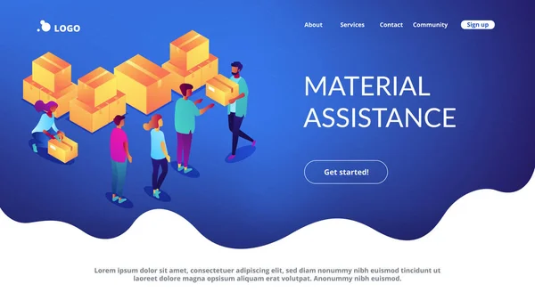 Ajuda humanitária isométrica 3D landing page . —  Vetores de Stock