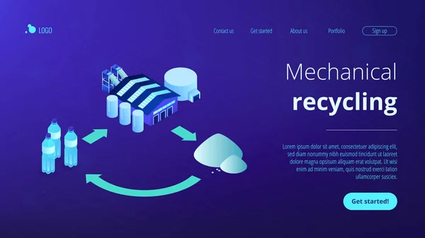 Mechanical recycling isometric 3D landing page. — Stock Vector