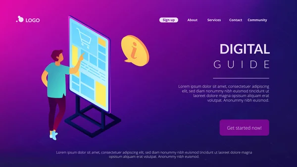 Guia digital isométrica 3D landing page . — Vetor de Stock