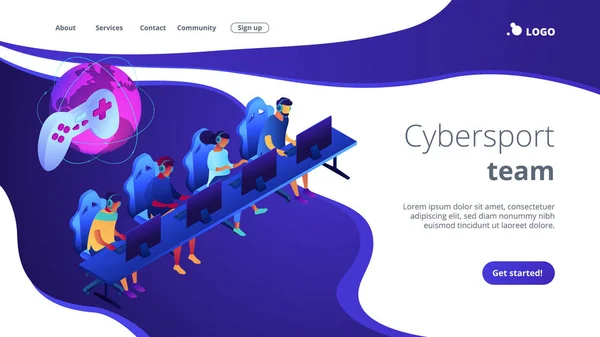Cybersport team isometric 3D landing page. — Stock Vector