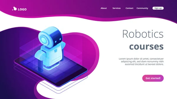 Pagina di destinazione di robotica mobile isometric3d. — Vettoriale Stock