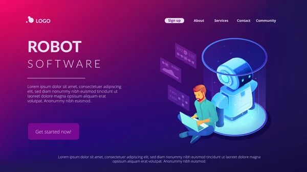 Robotersoftware isometric3d Landing Page. — Stockvektor