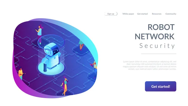 Soziale Robotik isometrische 3d Landing Page. — Stockvektor