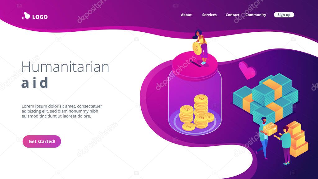 Donation isometric 3D landing page.