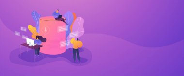 Akıllı konuşmacı ofisi denetleyici web pankartı konsepti.