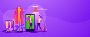 Sanal fitting oda vektör web banner kavramı.
