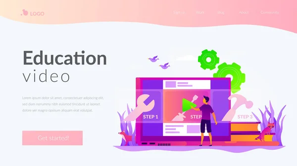ハウツー動画ランディングページテンプレート. — ストックベクタ