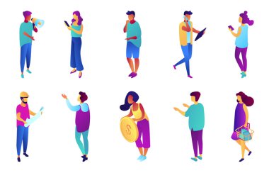 İş adamları isometrik 3d illüstrasyon seti.