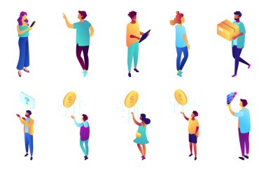 İş adamları isometrik 3d illüstrasyon seti.