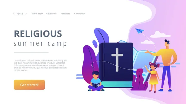 Campo estivo religioso concept landing page. — Vettoriale Stock