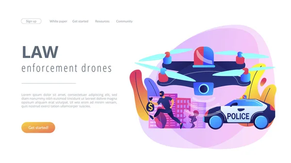 Application de la loi drones concept page de destination . — Image vectorielle