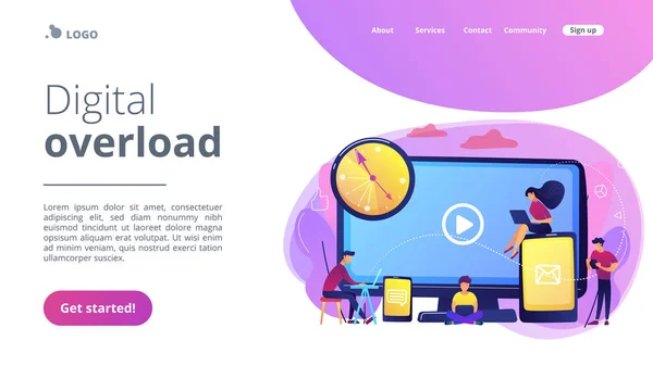 Schermverslaving concept landing page. — Stockvector