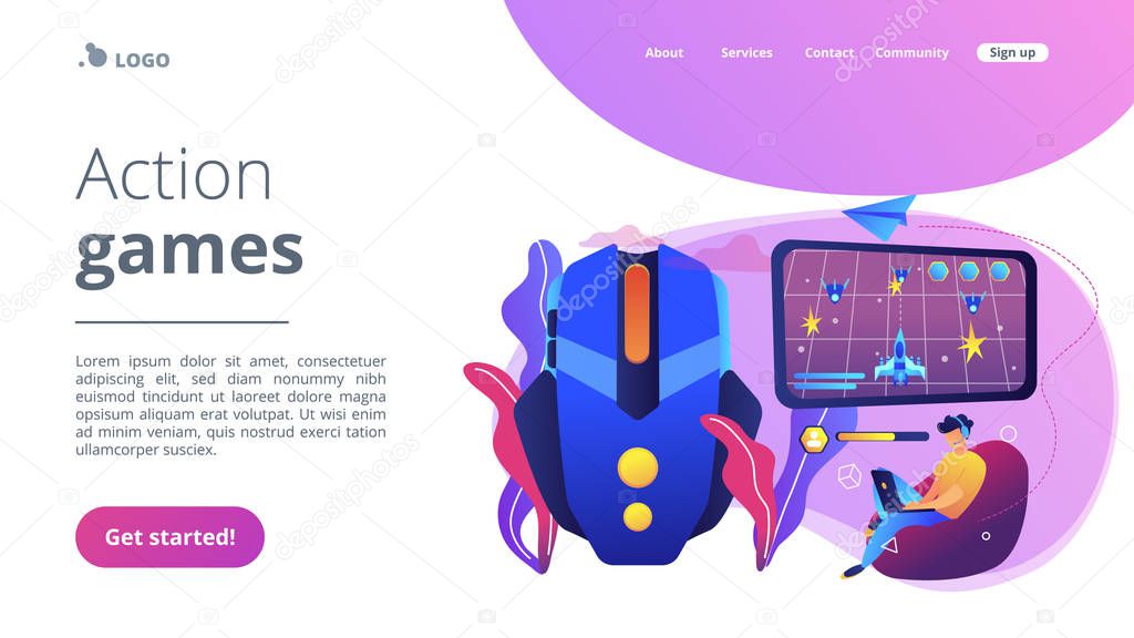 Action game concept landing page.