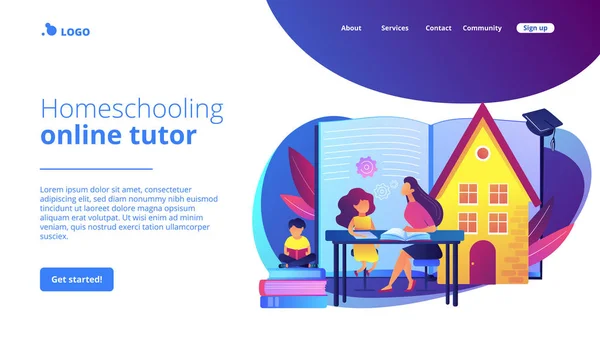 Thuisonderwijs concept landing page. — Stockvector