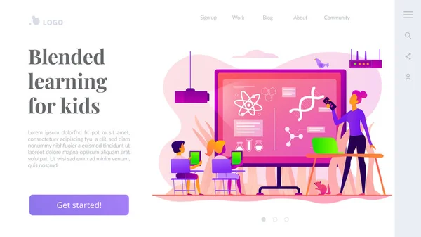 Ciencia lecciones landing page plantilla . — Vector de stock