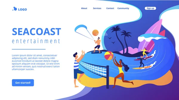 Summer beach activities concept landing page. — Stock Vector