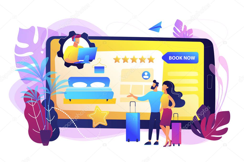 Hotel booking call center concept vector illustration