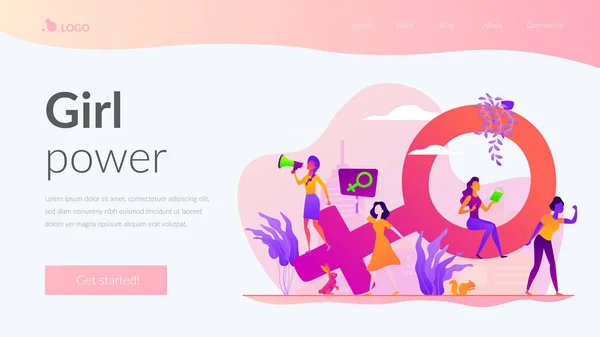 Feminismo vector landing page plantilla . — Vector de stock