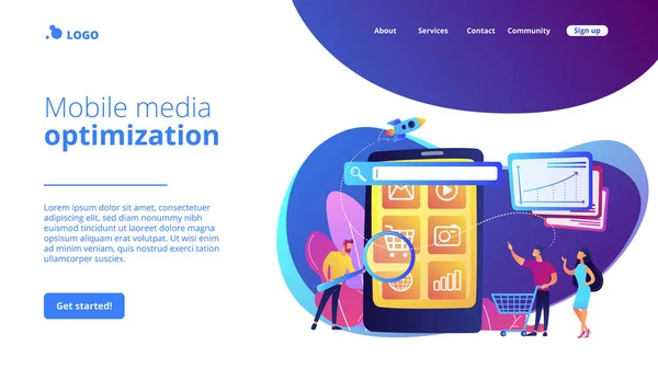Página de destino del concepto de optimización de medios móviles — Archivo Imágenes Vectoriales