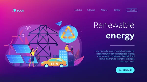 Page d'accueil du concept d'énergie renouvelable . — Image vectorielle