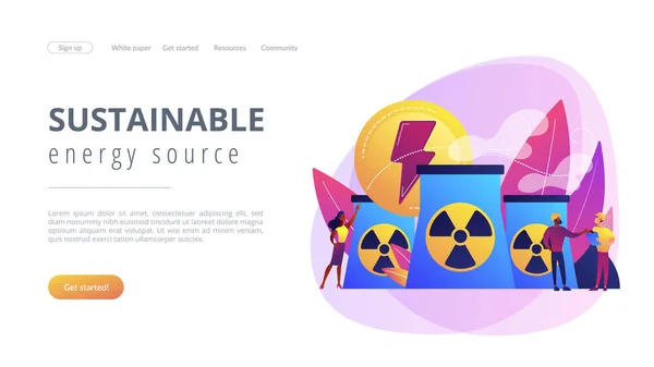 Nuclear energy concept landing page. — Stock Vector