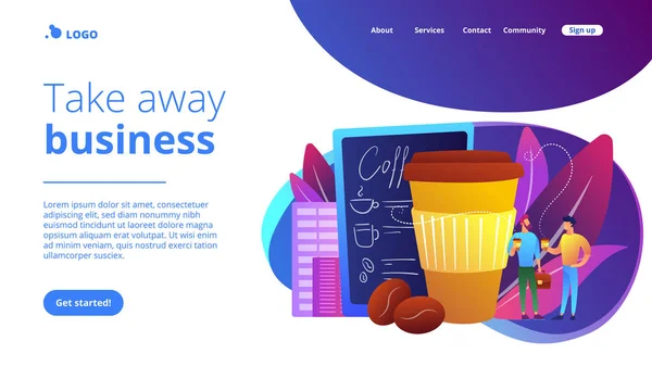 Take away koffie concept landing page. — Stockvector
