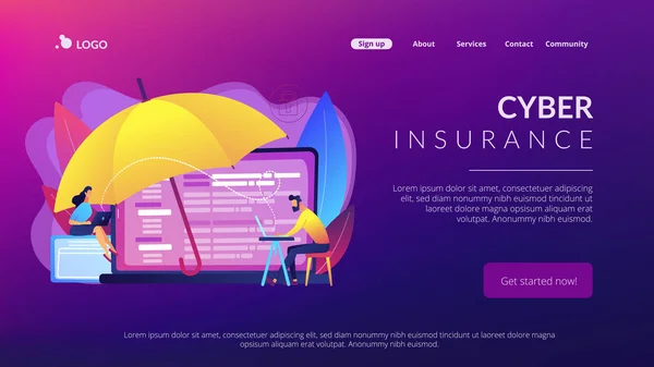 Page d'accueil du concept de cyberassurance . — Image vectorielle