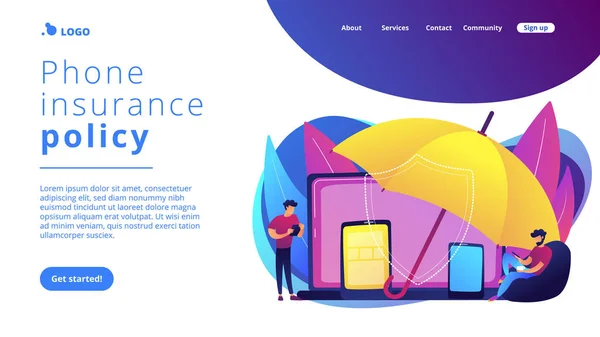 Page de destination du concept d'assurance des appareils électroniques . — Image vectorielle