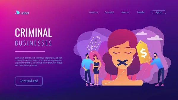 Concepto de tráfico sexual landing page . — Archivo Imágenes Vectoriales