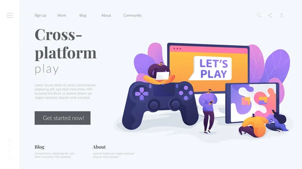 Cross-platform spelen landing page template. — Stockvector