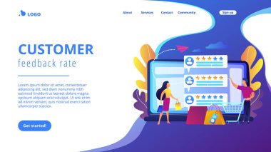 Satıcı itibar sistemi konsept iniş sayfası.