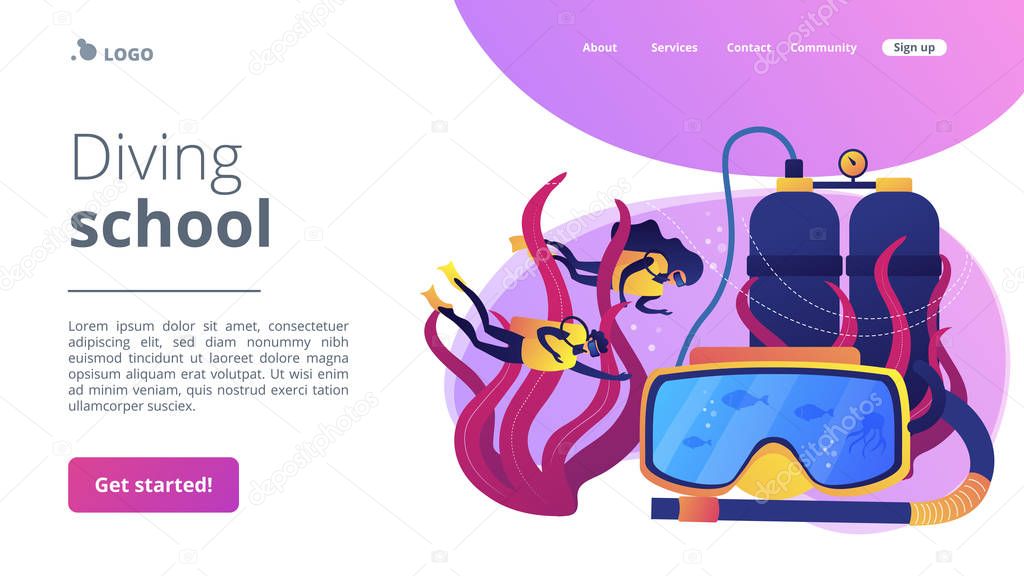 Diving school concept landing page.