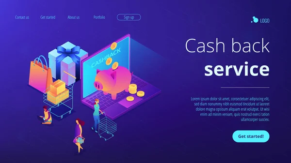 Dinheiro de volta isométrico 3D landing page . — Vetor de Stock