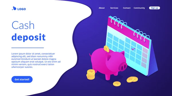 Cassa deposito isometrico 3D landing page . — Vettoriale Stock