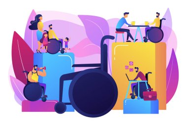 Engelli insanların sosyal adaptasyonu konsept vektör illüstrasyonu