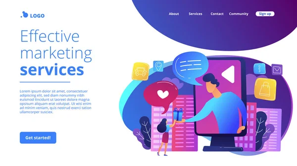 Interactieve reclame concept landing page. — Stockvector